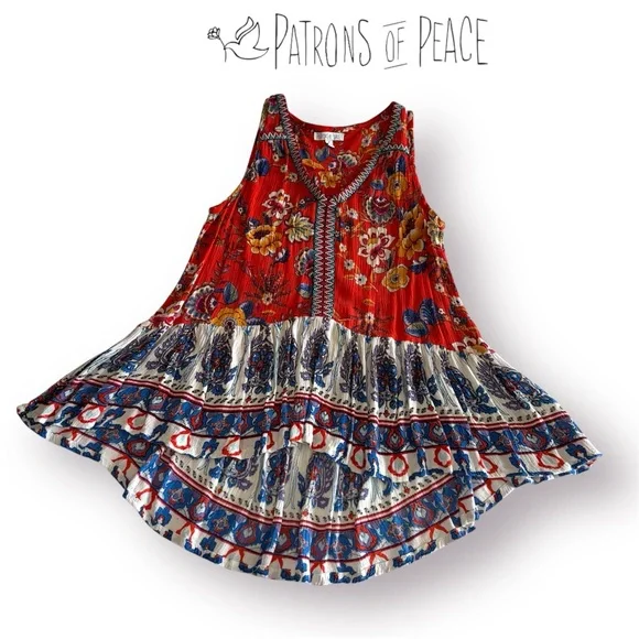 🛍️SALE🛍️ Patrons of Peace BOHO Sleeveless Ruffle Hem Peplum Mixed Floral Top - Picture 2 of 6
